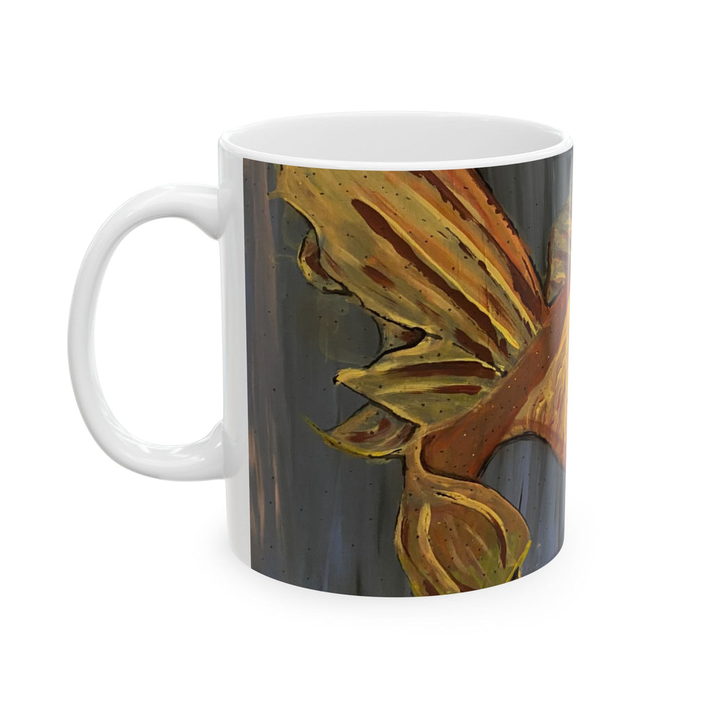 "Golden Fish" Ceramic Mug — Nautical Coastal Art Coffee Cup (11oz & 15oz)
