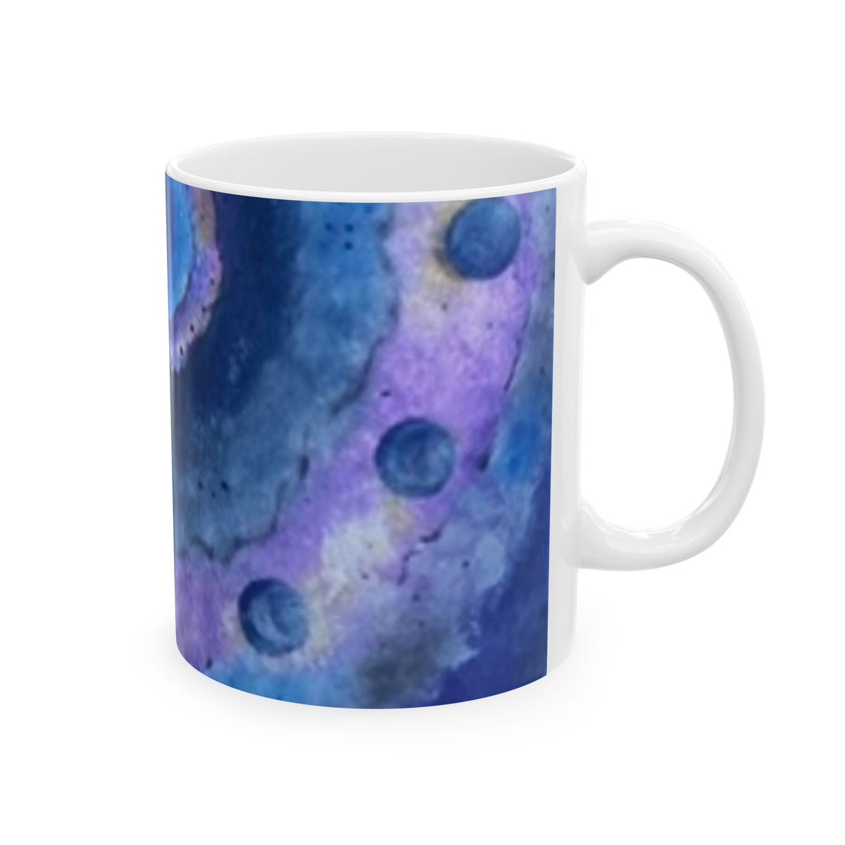 "Time"  Ceramic Mug — Blue & Purple Abstract Space Design (11oz, 15oz)