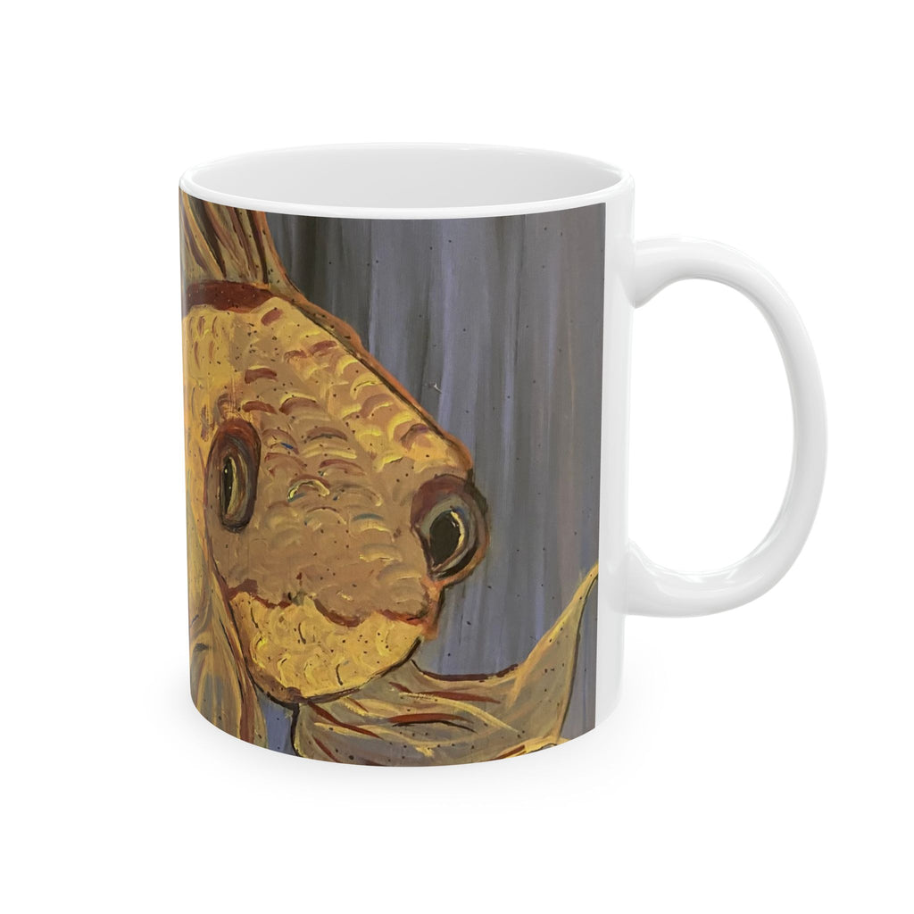 "Golden Fish" Ceramic Mug — Nautical Coastal Art Coffee Cup (11oz & 15oz)