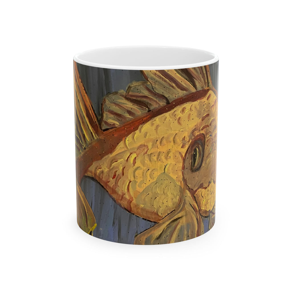 "Golden Fish" Ceramic Mug — Nautical Coastal Art Coffee Cup (11oz & 15oz)