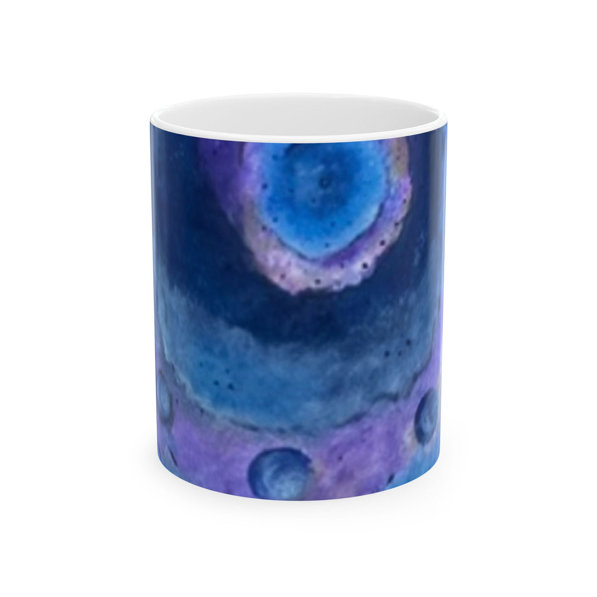 "Time"  Ceramic Mug — Blue & Purple Abstract Space Design (11oz, 15oz)